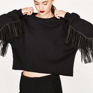 Zara Cropped Fringe Sweatshirt - size S